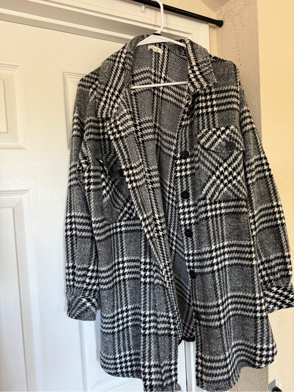 Maurices Black and White Plaid Pea Coat